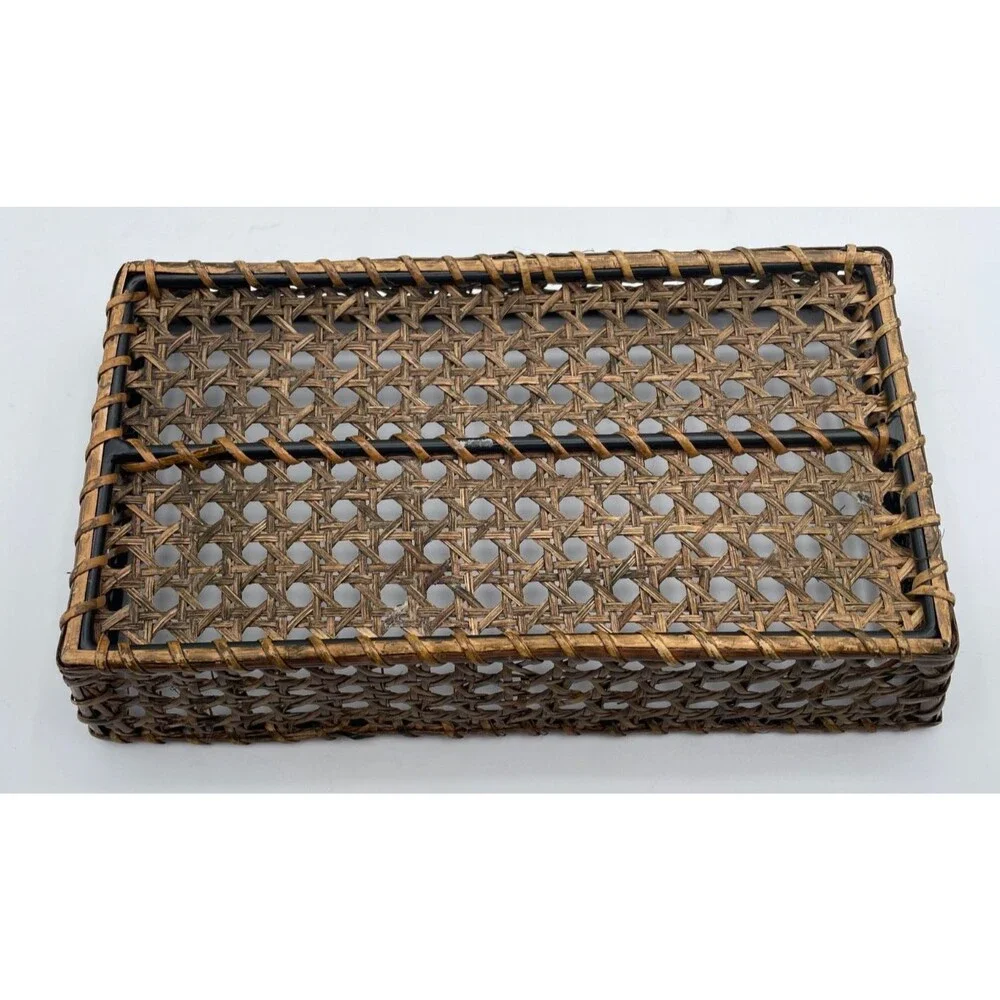Vintage Cane Rattan Guest Towel Napkin Holder Tray 10
